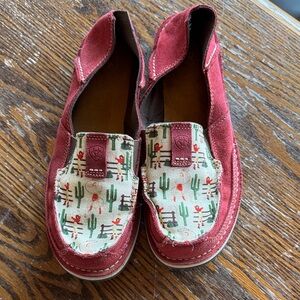 Ariat Red Suede Cactus Print Loafers